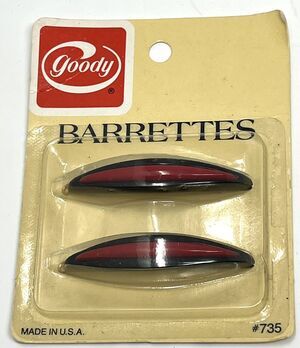 Vintage Goody Barrettes 2.5” Metal Clasp #735 BLACK RED 1982 NIP (2)
